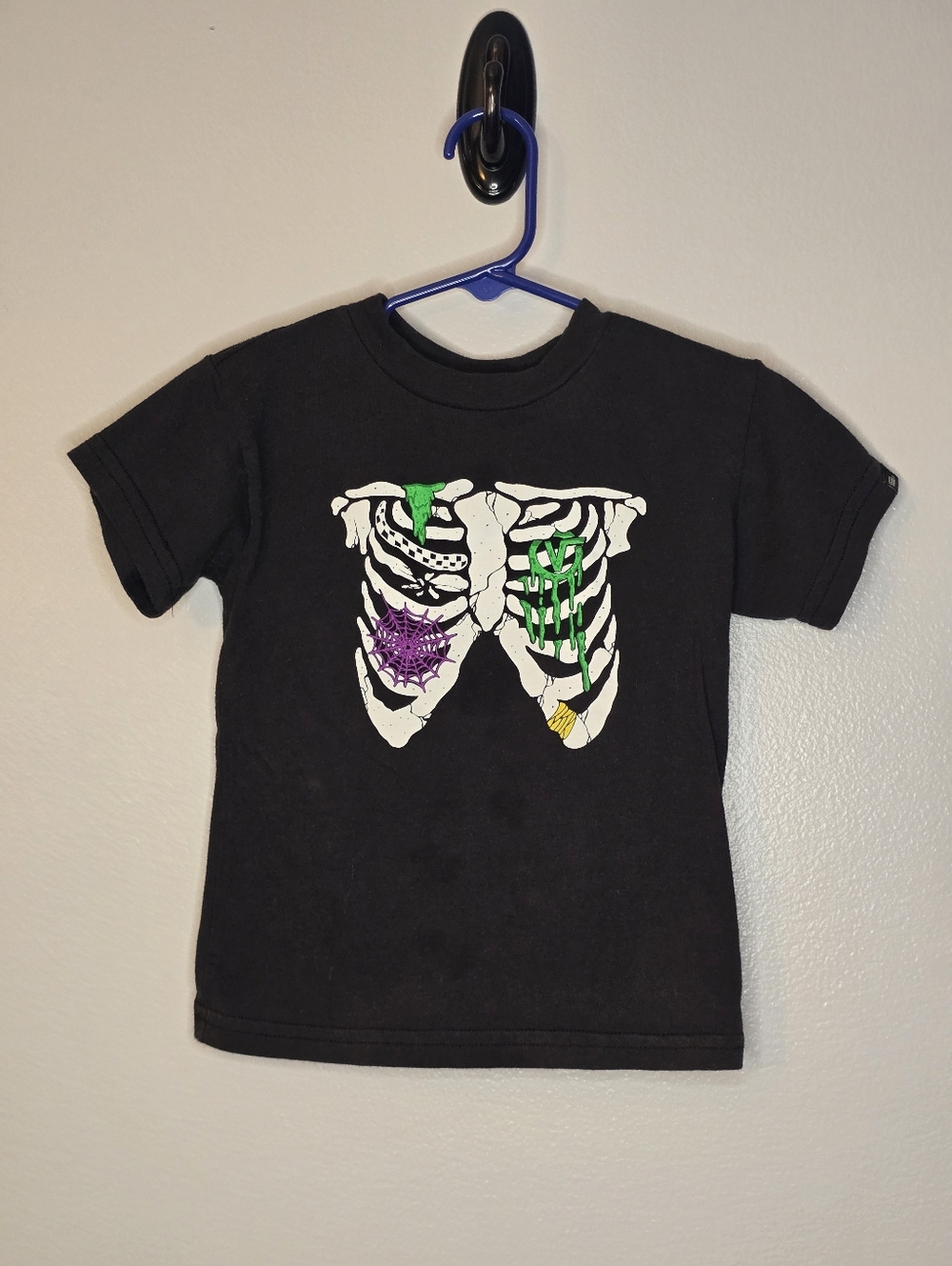 Vans Black Kids Skeleton Tee with Green & Purple Accents